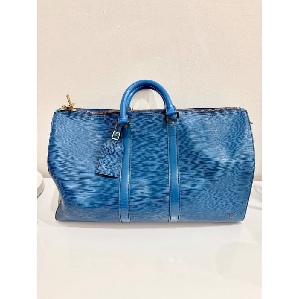 Louis Vuitton Toledo Blue Epi Leather Keepall 50 Travel Bag - Picture 2 of 15